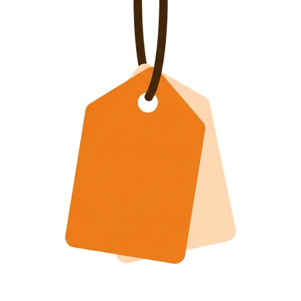 A blank price tag hanging from a string